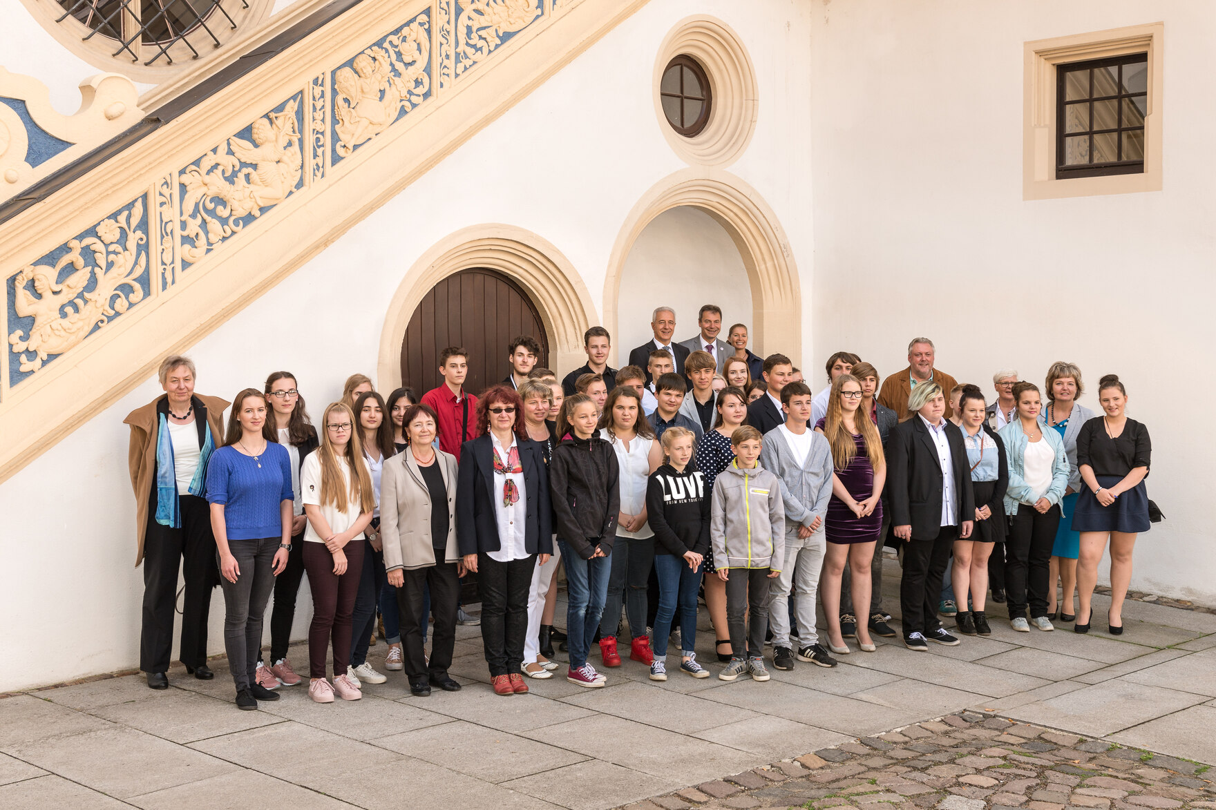 Preisträger des 6. Sächsischen Kinder- und Jugenddenkmalpreises: Grundschule Striegistal, Bruno-Bürgel-Oberschule Weißwasser und Kemmlerschule Plauen auf Schloss Hartenfels in Torgau, 2017 